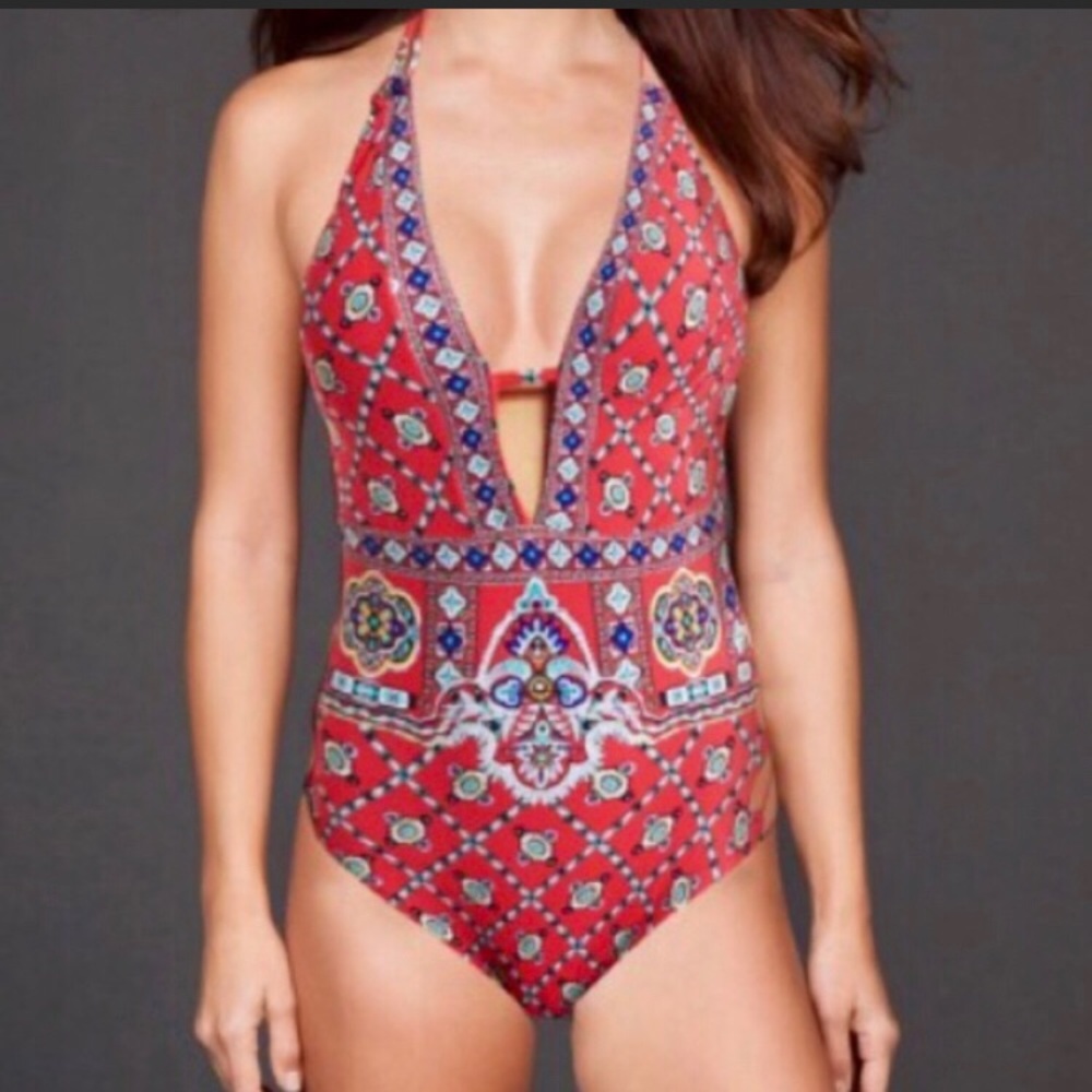 Nanette Lepore red Goddess Pretty Tough 1-pc suit